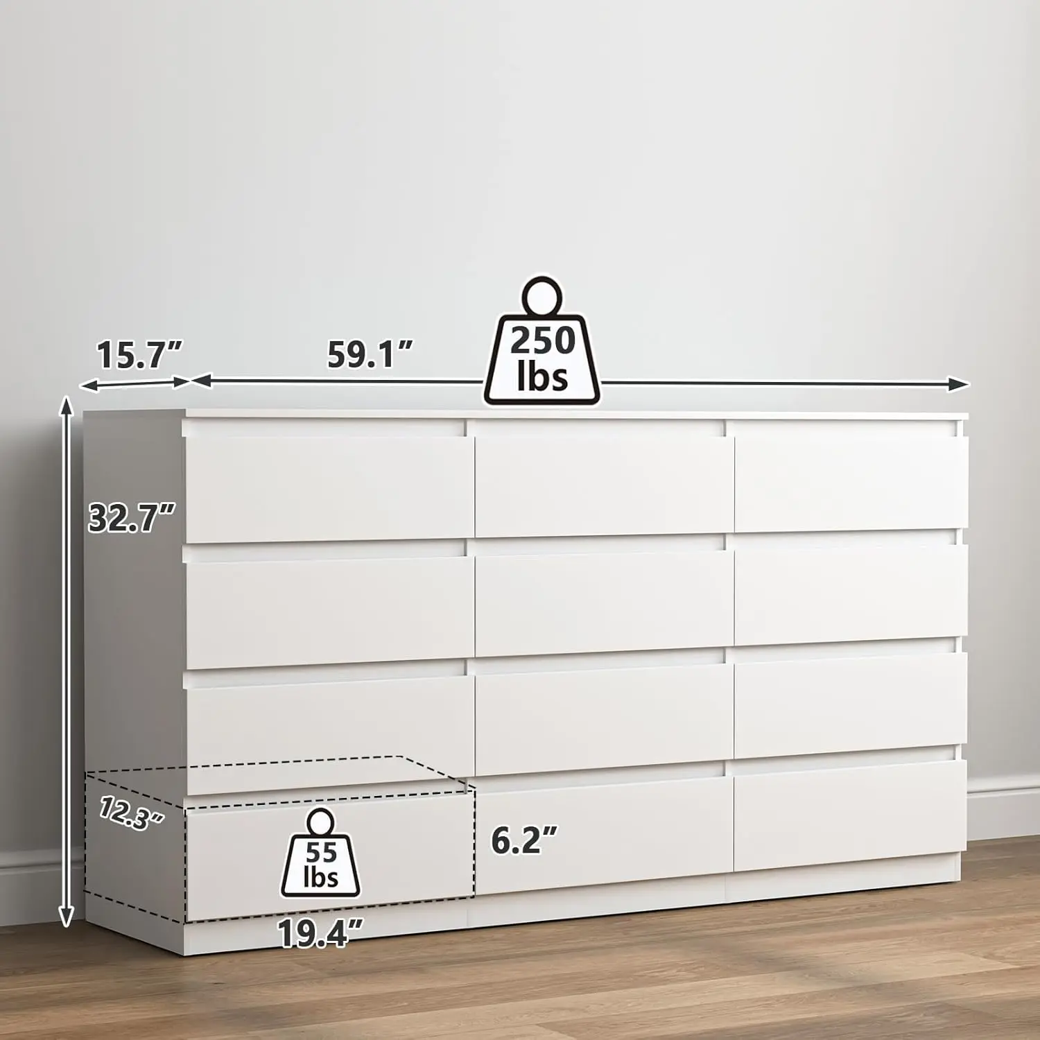 White-12 Drawer