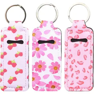 Chapstick Lip Balm Holder Key Chain Keychain Lip Potable Chapstick Holders Gloss Cute with Clip Lip Balm Sleeve Pouch Organizer for Women Girls