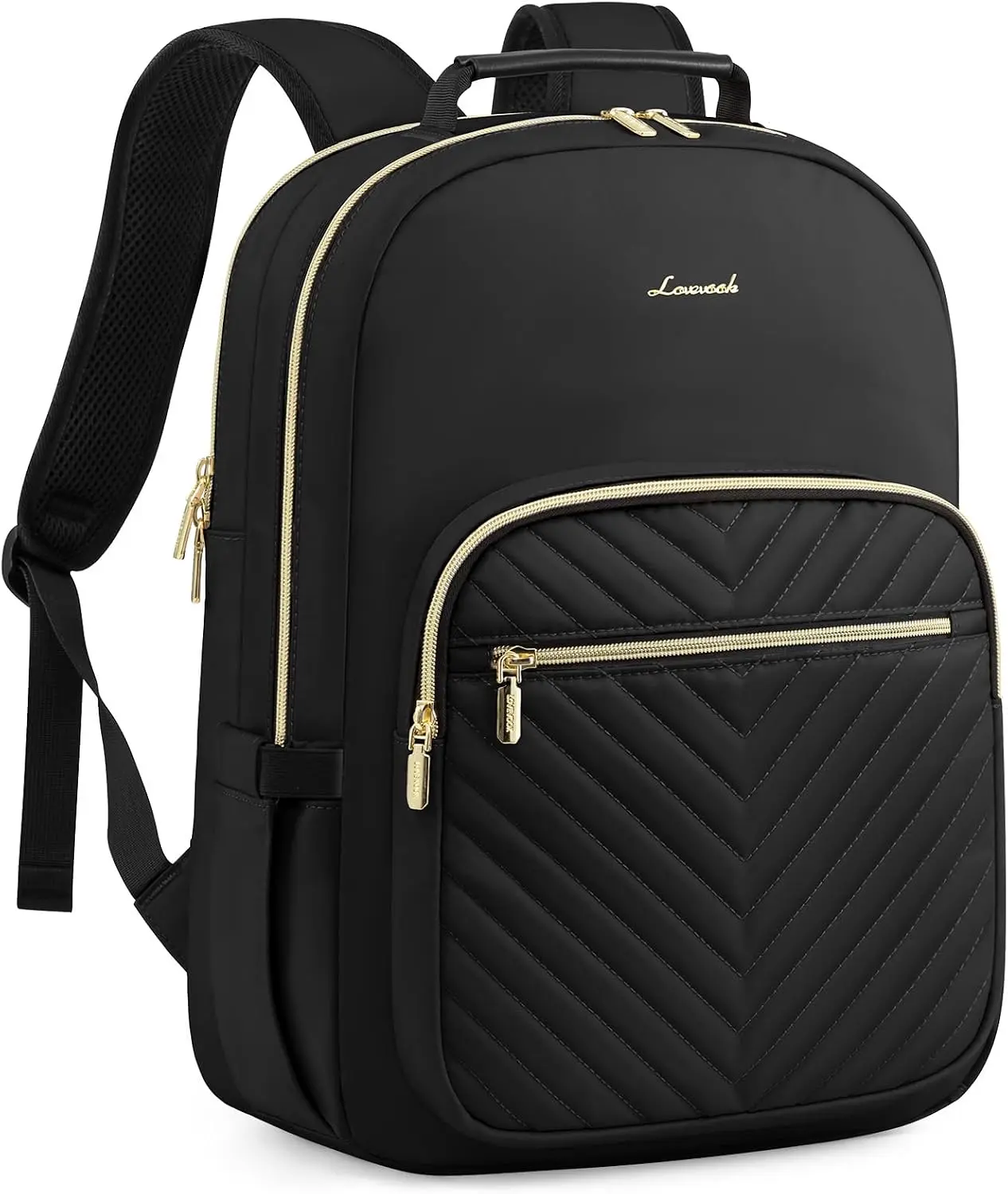 15.6 Inch Quilted Laptop Backpack with USB Port, Casual Computer Bag for Work, Travel, Commute and Everyday Carry, Black