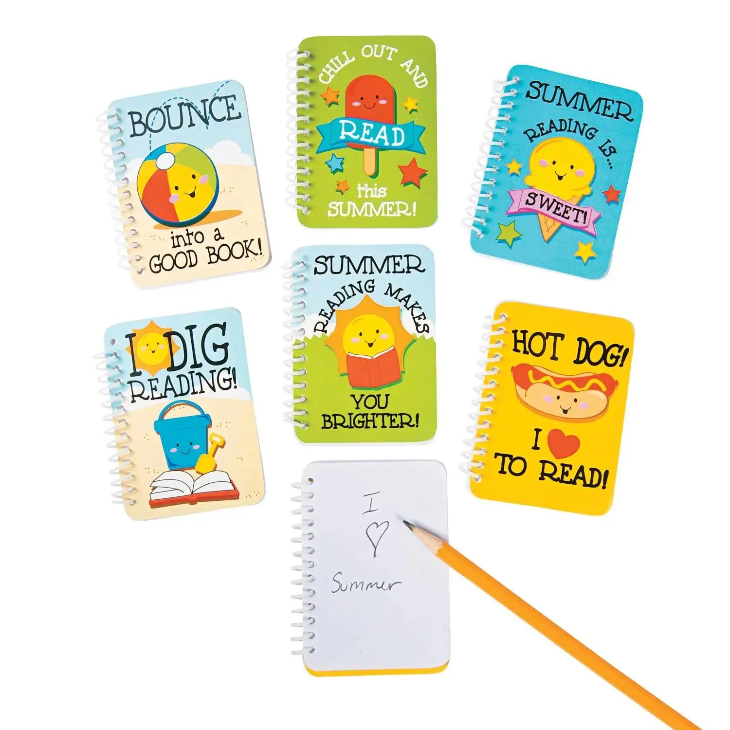 2 1/2" x 3 1/2" 20 pg. Summer Reading Mini Spiral Notebooks - 24 Pc ., Spiral Notebook Journal, Office Stationery Supplies