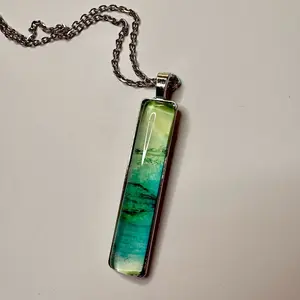 Stainless steel 20” necklace with 2 inch Handpainted cabochon