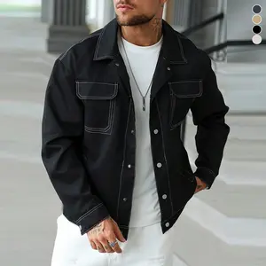 Men's stylish lapel jacket, windproof and abrasion-resistant on the surface, featuring visible stitching design, suitable for daily casual wear, outdoor sports, travel check-ins, and ideal for spring and summer seasons.