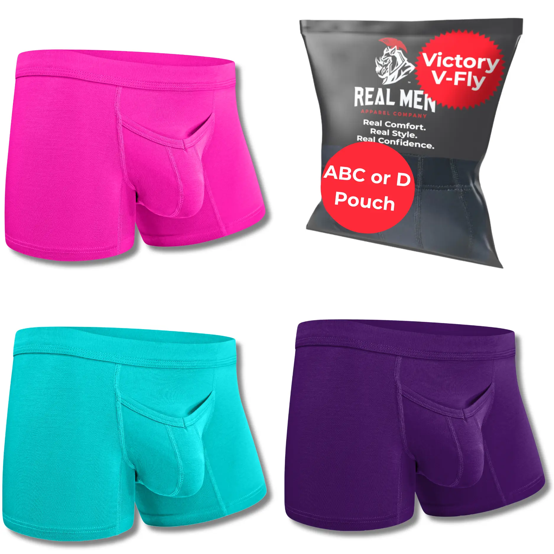 Modal 3in Boxer Briefs V-Fly 3pk Pink/Purple/Turquoise Fabric Man Menswear Underwear Day Set Smooth Stylish Big Pocket Clothing Plain