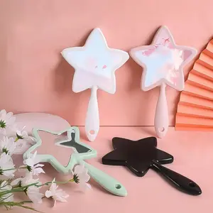 Beauty mirror portable plastic pentagram mirror creative handheld mirror handle Make -up mirror hanging hole small mirror
