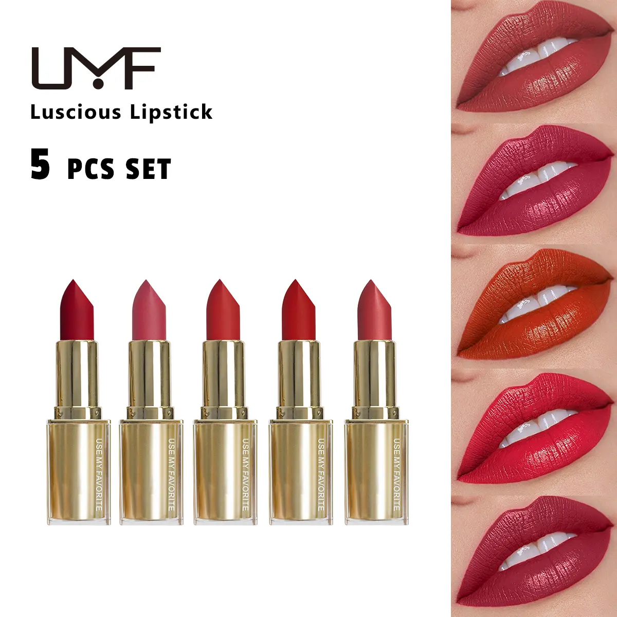 UMF Hydrating Lipstick 5 Piece Set, All Shades Vault Collection with High Impact Color, Professional Stick Lip Makeup, 3.8g / 0.13 fl oz
