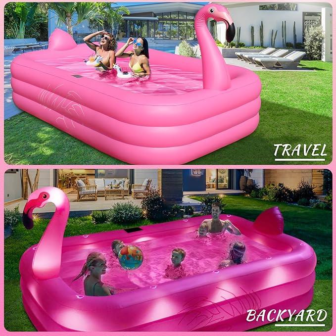 Inflatable Pool with Lights, 2024 Solar Flamingo Swimming Pool for Kids,Adults Inflatable Blow Up