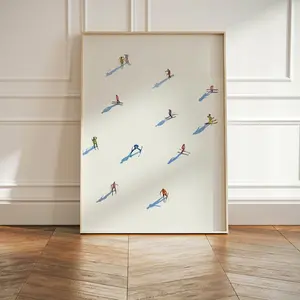 Watercolour Snowy Winter Painting, Ski Gifts, Snowboarders Minimalist Wall Decor, Winter Ski Print, Mini Skiers Illustration Printable