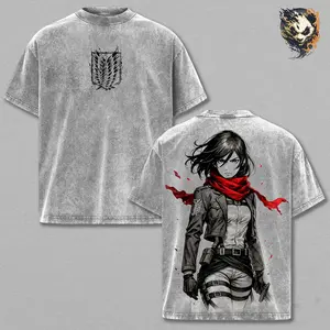 Mikasa Anime Washed Tee – Attack on Titan Graphic T-Shirt, Ackerman Aesthetic Dark Energy Streetwear Trendy Otaku Gift Anime Fan