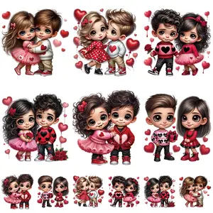 Valentine's Day Couple Theme Colorful Heart Kids Pattern Heat Transfer Stickers, 6 Large + 6 Small, DIY Clothing Decorations