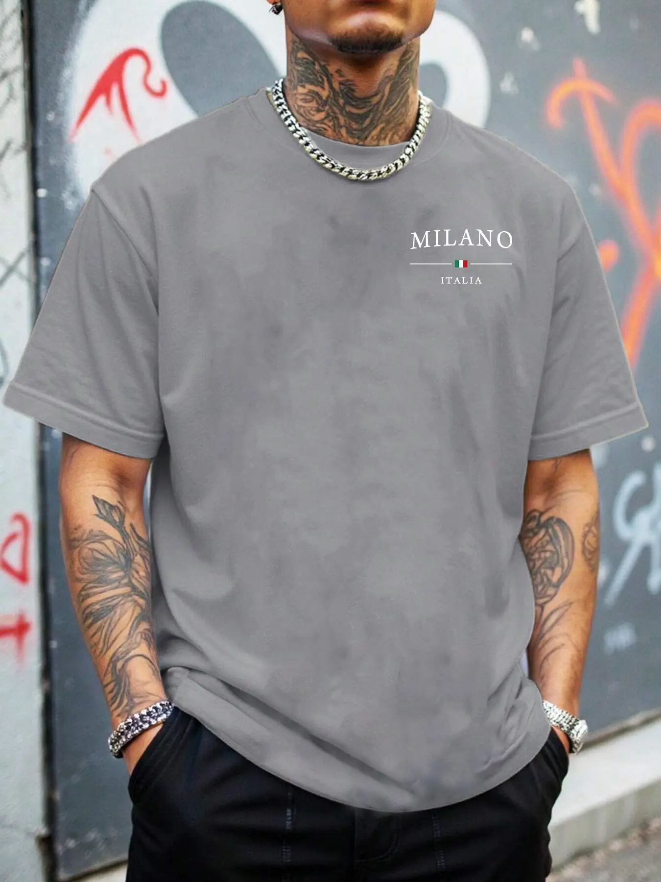 Men's Milan Flag Print Round Neck Tee, Regular Fit Casual Short Sleeve Crew Neck T-Shirt for Summer, Fashion Men's Top for Daily Wear, Tropical, Casual Street Fashion, Streetwear, Casual Streetwear Looks, Casual Summer Clothing
