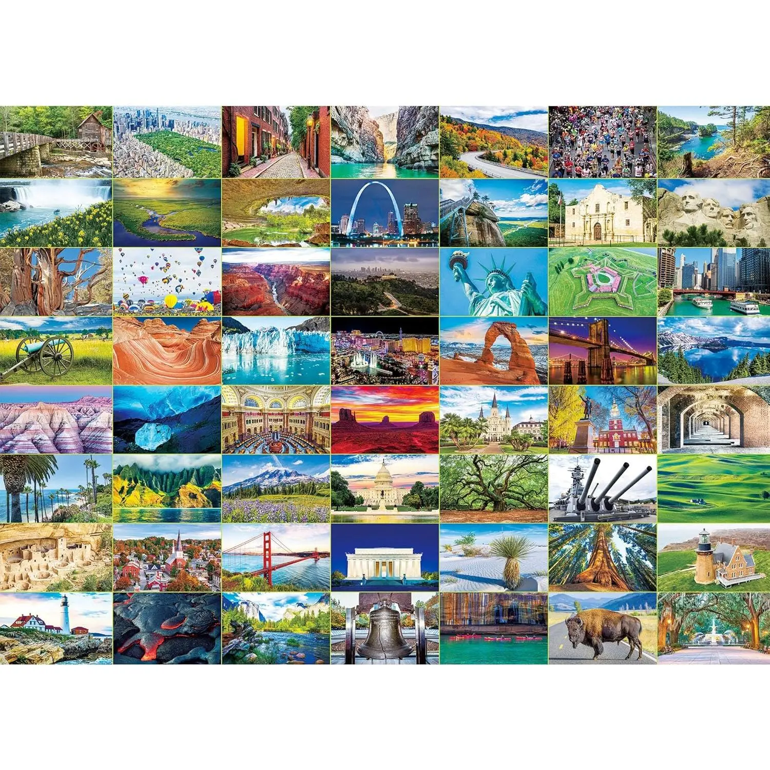 BenBen 1000 Piece Puzzle for Adults Iconic America 56 USA Landmarks Travel Landscape Puzzle with Letters on Back Premium Quality Jigsaw Puzzles 26.75 x 19.25 inches Exclusive Artwork Family Time Fun