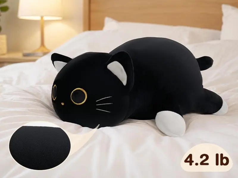 Black Cat Weighted Stuffed Animal, 4.2 lb Plush Cat Pillow | 20" Giant Cat Stuffed Animal Cuddle Plushies Gift for Kids Adults