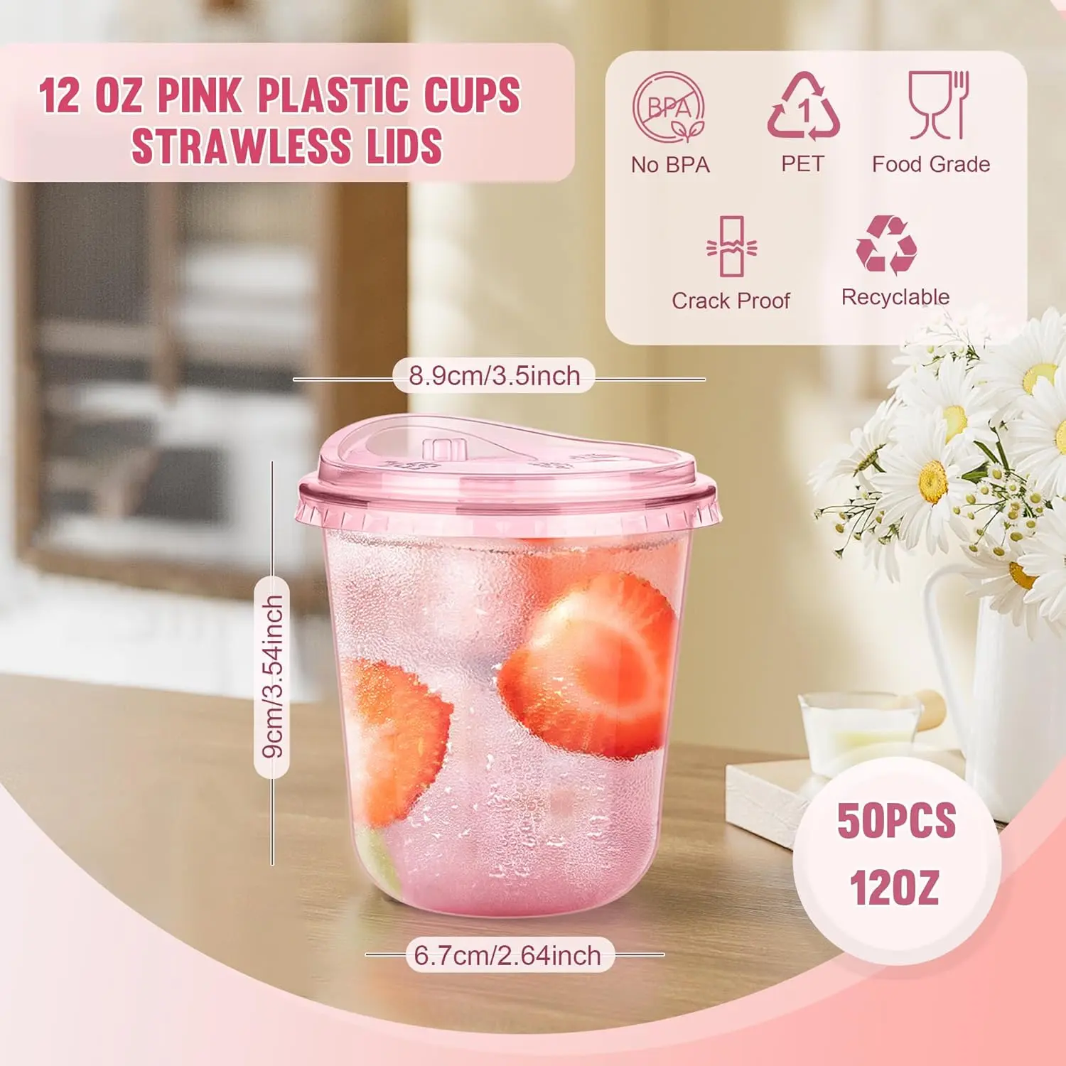 50-Pack 12oz Pink Disposable Plastic Cups with Sip Lids, Stemless  Round-Bottom To-Go Drinkware for Cold Drinks, Smoothies, Milkshakes,  Lemonade, Parties Pop Cups - TikTok Shop