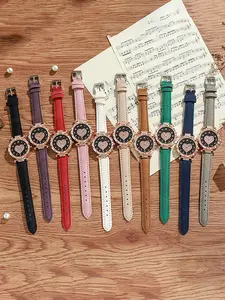 10pcs-Fashionable Butterfly Quartz Analog Watch Combo Set 6pcs - Round Case, Rhinestone Embellished with PU Leather Band, Zinc Alloy Case, Electronic Drive Analog-Digital Display, Non-Rechargeable Button Battery - Elegant Gift Set