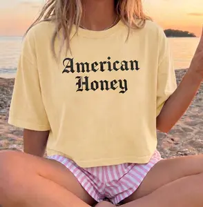 American Honey Boxy Tee, Comfort Colors Cropped T-Shirt, 4 of July Shirt, Preppy y2k Aesthetic Crop Top, Cute Clothing, Funny Apparel Gag Gift for Girl Her Wife Girlfriend