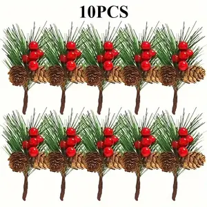 10 Pcs Christmas Tree Accessories Gift Box Decoration Artificial Flowers Christmas Decorations Mini Pine Cones Pine Needles