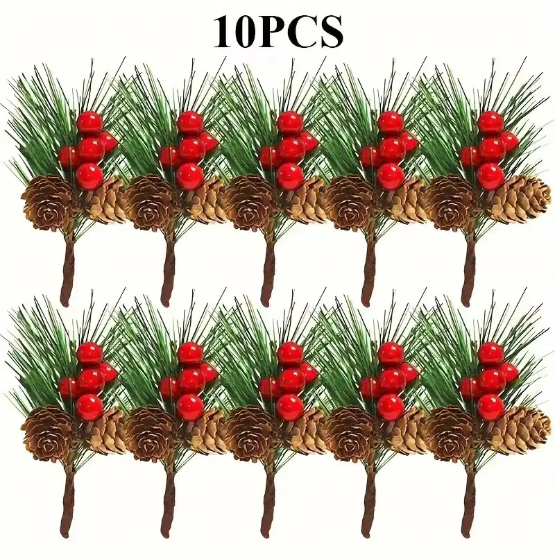 10 Pcs Christmas Tree Accessories Gift Box Decoration Artificial Flowers Christmas Decorations Mini Pine Cones Pine Needles