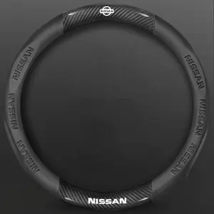 37.5cm Round Car Steering Wheel Cover, Carbon Fiber PU Leather, Non-Slip Case, for Nissan X-Trail Classic, Altima, Sentra, X-Trail
