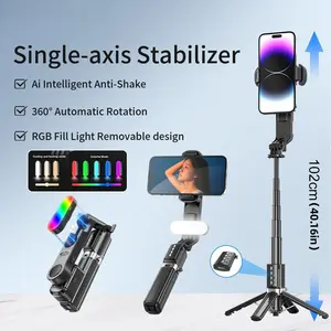 Q35 Gimbal Stabilizer,1-Axis Selfie Stick Gimbal Stabilizer with Fill Light 360°Rotation with Remote for Android and IPhone