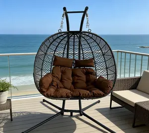 Double Hanging Egg Chair with Stand Patio Hammock Swing Chair with Cushion Loveseat for Bedroom Balcony Garden Indoor Outdoor Comfortable Relaxation