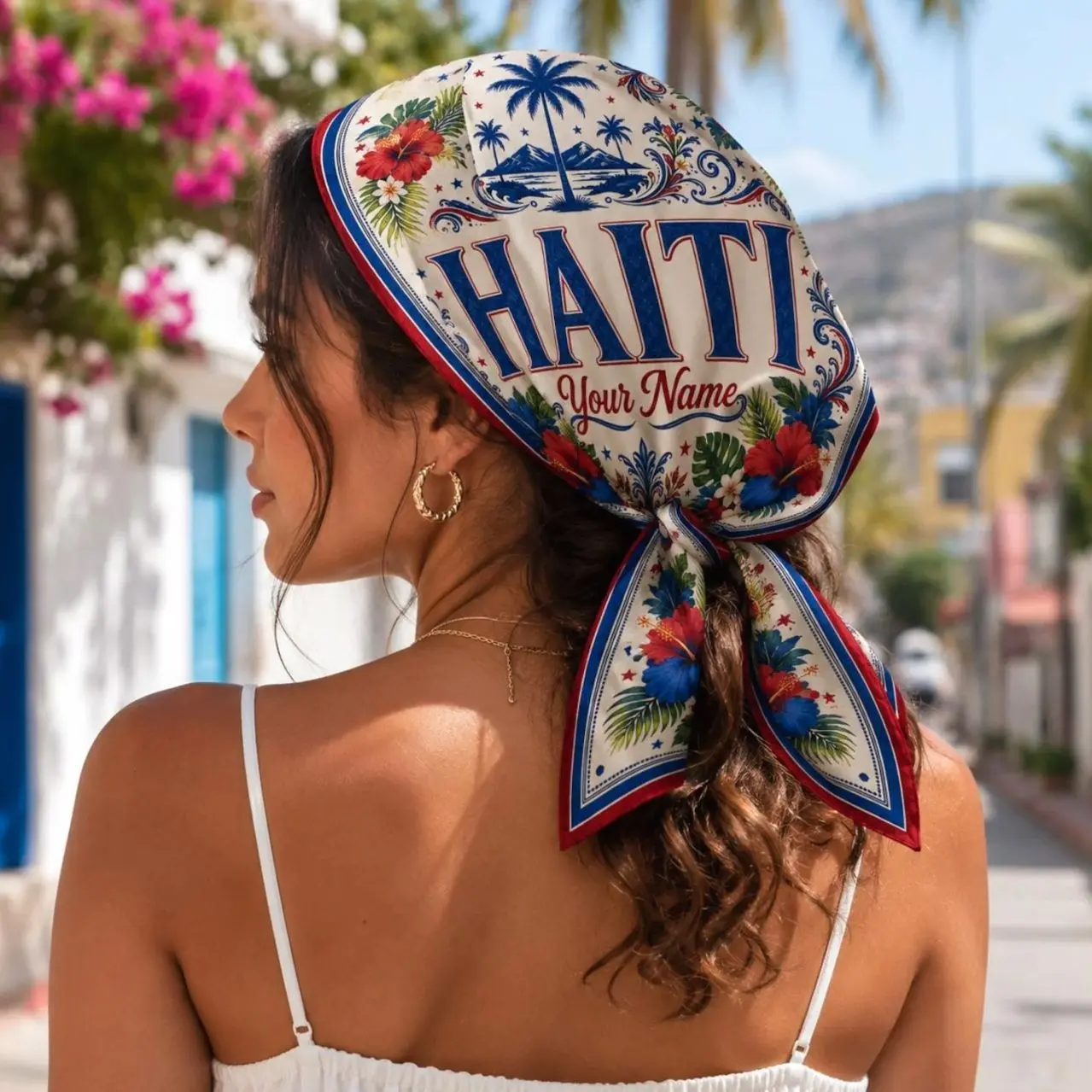 Personalized Haiti Soccer Scarf, Haitian Football Fan Scarf, Custom Name Game Day Bandana, Multi Use Sports Scarf Gift
