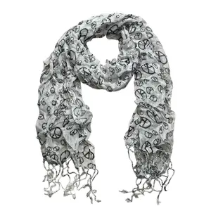 Black & White Print Viscose Scarf - Geometric Pattern Scarf (63"x22")