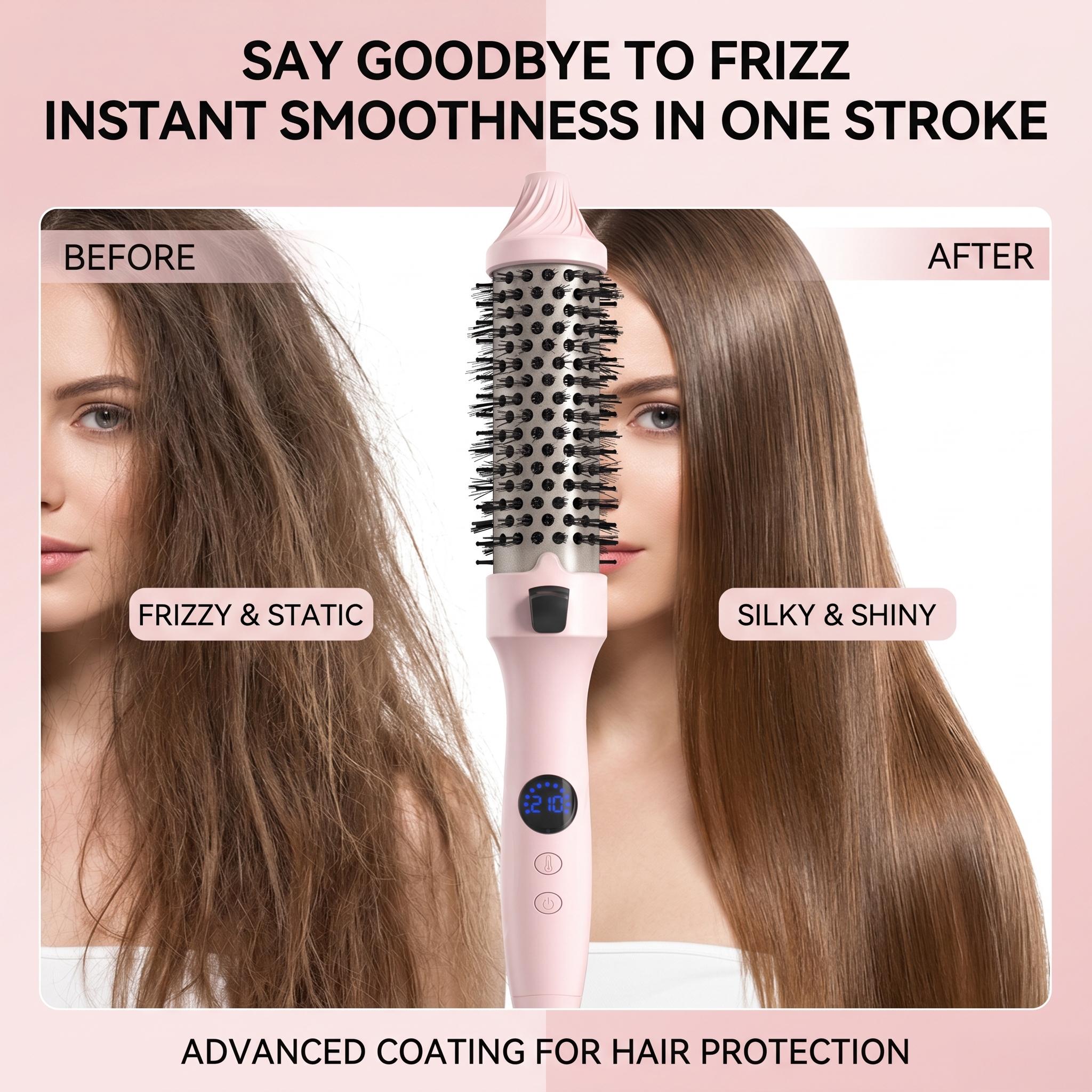 1.5-Inch Ionic Heated Styling Brush with 11 Heat Settings – Fast Smoothing & Natural Waves for Fine to Medium Hair (Pink)