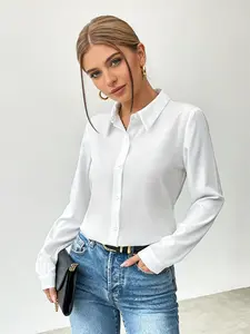 A fashionable, Chic, Elegant and smooth satin professional Long Sleeve Buttoned Collared shirt for women, with satin fabric that is skin friendly and suitable for commuting, shopping, and outdoor wear, Top Blouse Womenswear, Casual Shirts
