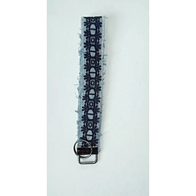 wristlet keychain - light denim with black lace