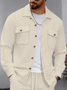 Men's Long Sleeve Top, Casual Asymmetrical Design, Loose-Fitting, Spring & Fall Fashion, Button Detail, Ideal for Running