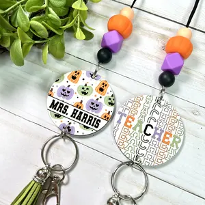 Cute Pumpkin Lanyard / Orange Pumpkin Focal Bead / Halloween Pumpkin Lanyard / October Teacher Lanyard / Halloween Teacher Lanyard with Name