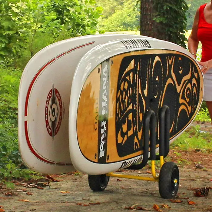 Double SUP Carrier Paddleboard Cart - Aluminum Frame with UV-Resistant Neoprene Padding & Tie-Down Strap - 150 lb Weight Capacity - 26" x 18" x 34.5"