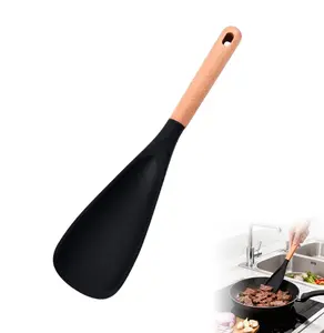 Silicone Spatula Spoon Multifunction Spatula Cooking Spoon for Nonstick Cookwares with Lengthed Wooden Handle for Mixing Scoop and Scrape