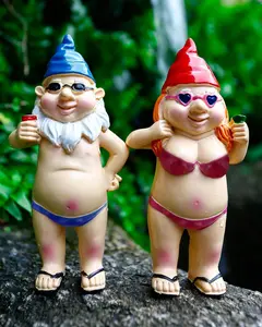 BBdis 2 PCS Garden Gnomes, 4.7 Inch Naughty Garden Gnome Funny Gnomes Statue for Home Indoor or Outdoor Lawn Gnome Decorations Housewarming Halloween Christmas Garden Gnomes Gift (Man and Woman)