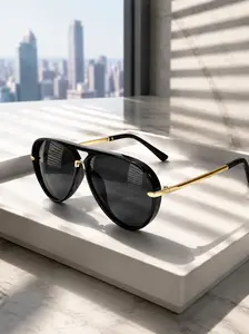 Women's Full Rim Aviator Sunglasses, Luxury Designer, UV400 Protection, Gold Trim Black Frame, Lightweight Pilot Style, Stylish Sunglasses for Summer Daily Outdoor Use, Sunglasses For Women