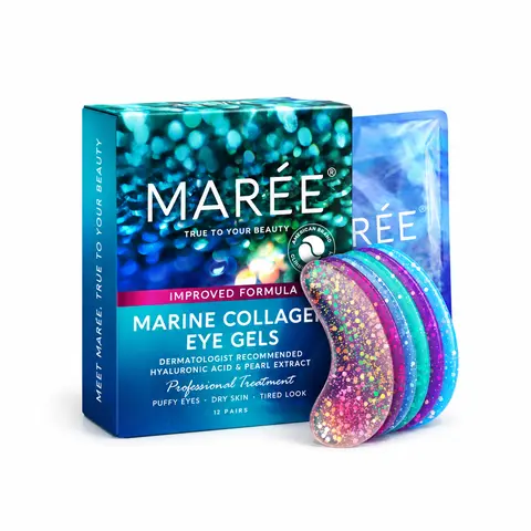 MARÉE Under Eye Patches – Hydrating Eye Gels for Puffiness & Dark Circles – Marine Collagen + Hyaluronic Acid – 12 Pairs