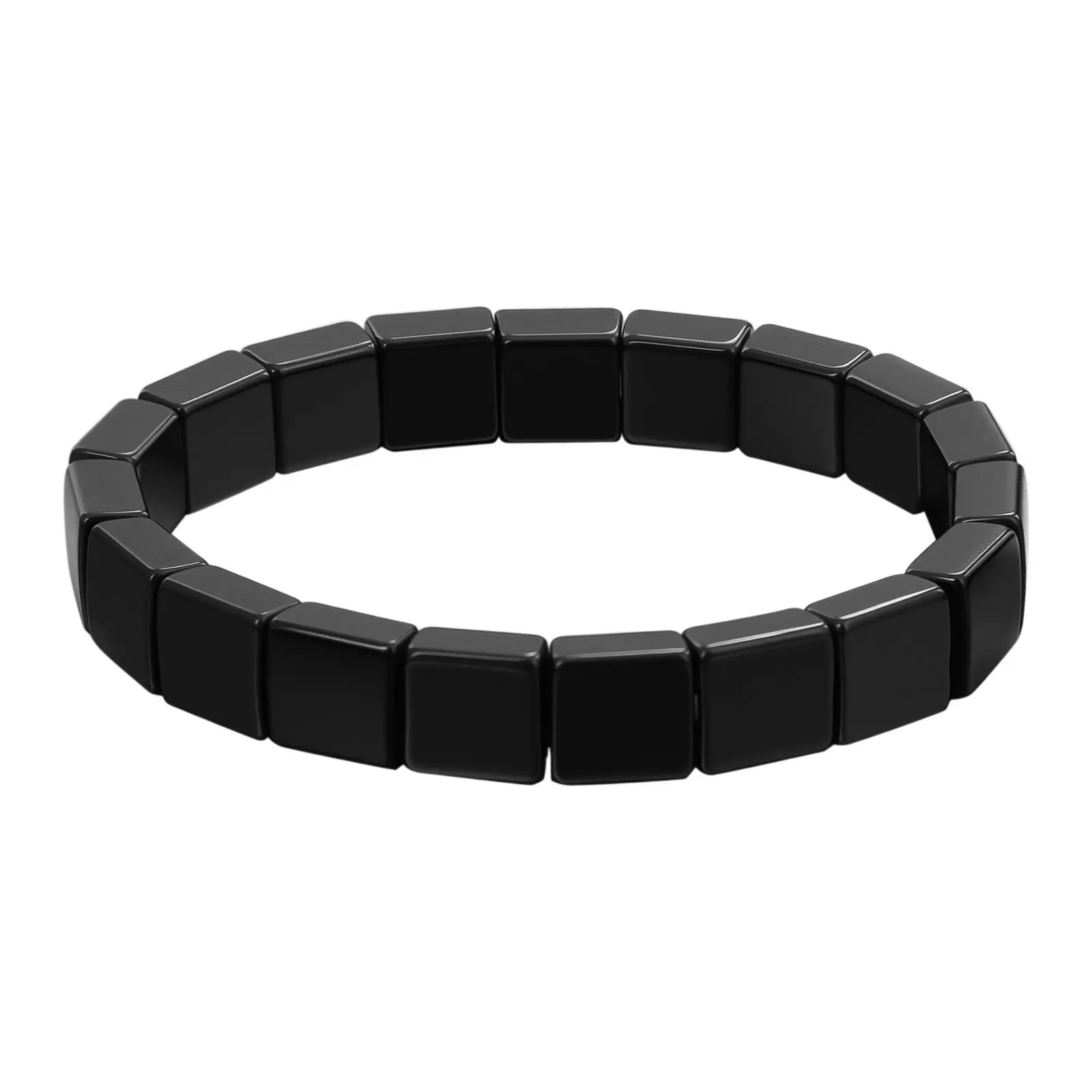 OIDEA Men’s Black Metallic Hematite Gemstone Bracelet - Handmade Elastic Stretch Crystal Beaded Wrist Accessory, Focus Bracelet for Husband, Crystal Beaded Bracelet, Stretch Bracelets