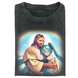 Jesus and Hatsune Miku T-Shirt, Funny Vocaloid Graphic Tee, Anime x Faith Mashup Shirt, Trendy Unisex Streetwear Gift, Unique Crossover Top