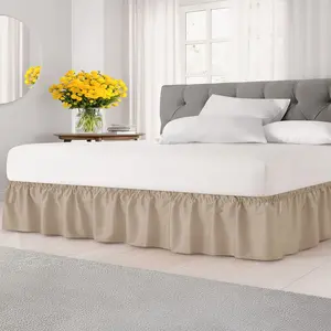 CGK Linens Elastic Wrap-Around Dust Ruffled Bed Skirt - Easy Fit with Pleated 15" Drop in Cream, Size Twin/Twin XL