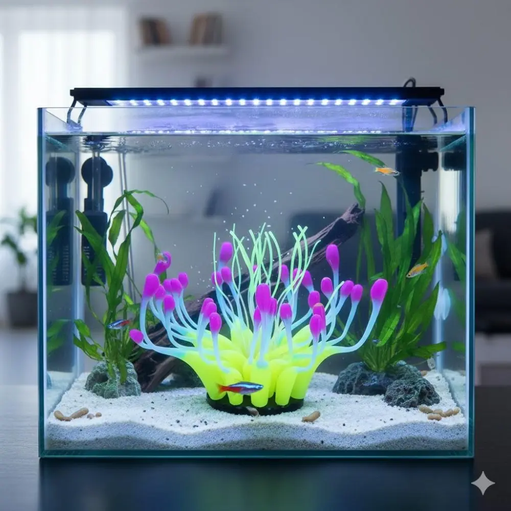 Glow in The Dark Aquarium Decor Kit: LED Coral Reef, Waterproof Silicone Plants, DIY Fish Tank Ornaments, Safe Aquatic Decorations for Home Aquascaping