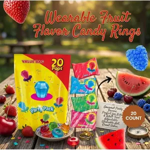Wearable Fruit Flavor Candy Rings, Individually Wrapped Hard Candy Party Favor Variety Pack