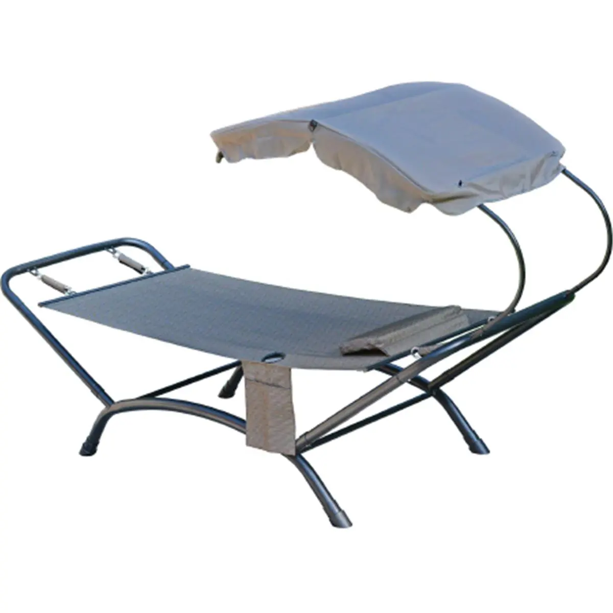 Algoma Deluxe 4-Point Fabric Sun Lounger with Canopy - Powder Coated Patio Lounge Chair, Outdoor Patio Seating Furniture, Outdoor Lounge Chair