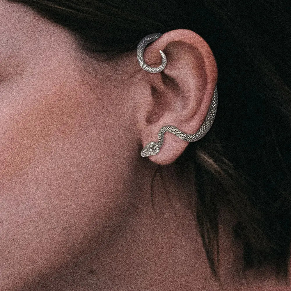GTHIC Stainless Steel Gothic Snake Stud Earrings Crawler Earrings for Women Daily Birthday Gift