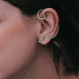 GTHIC Stainless Steel Gothic Snake Stud Earrings Crawler Earrings for Women Daily Birthday Gift