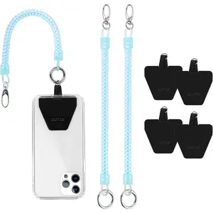 Phone Lanyard Tether with 4 Patch- 2* Phone Tether, 4* Phones Patch, Compatible with Smartphones-Blue