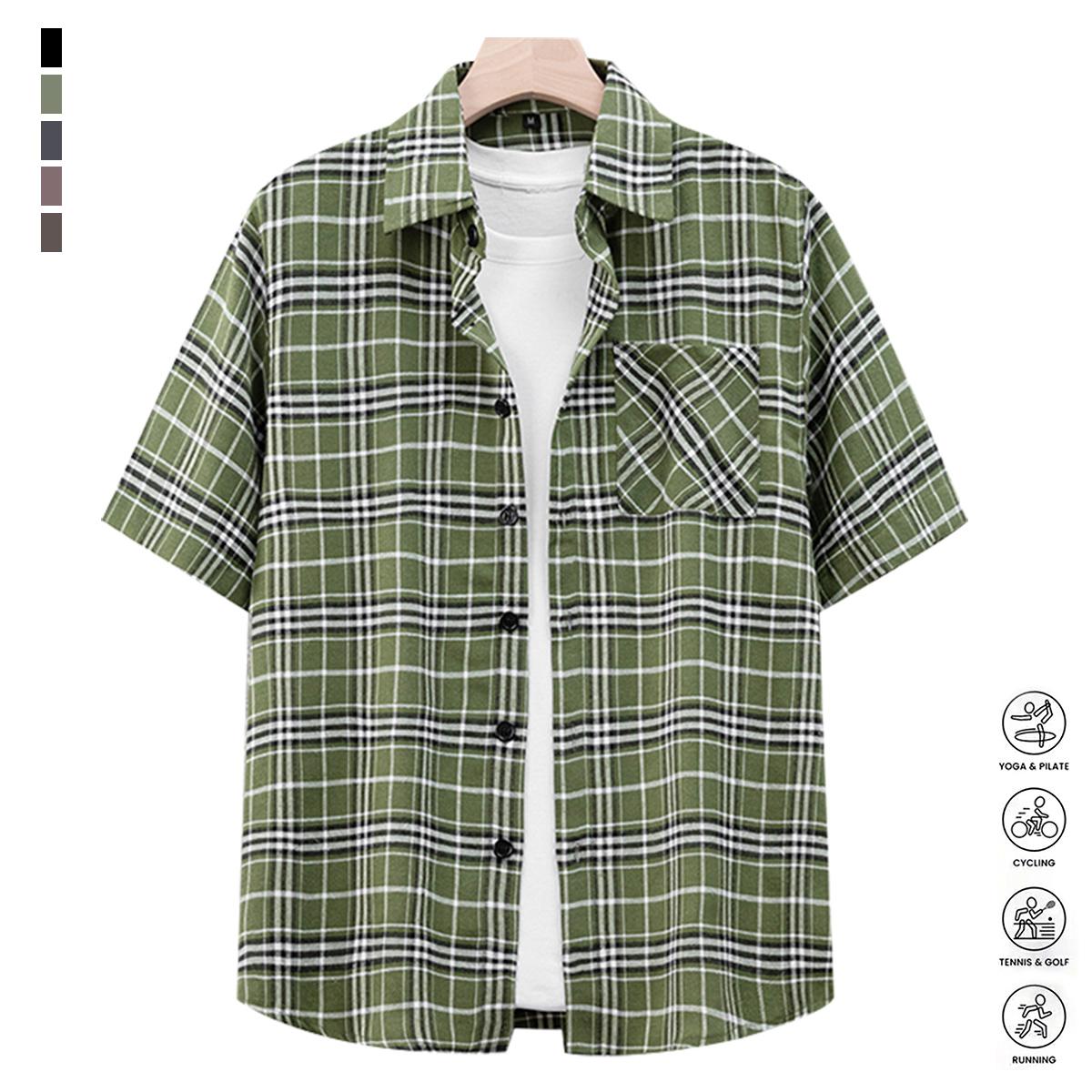 4PCS Men's Striped Casual Short Sleeve Beach Outdoor Shirt