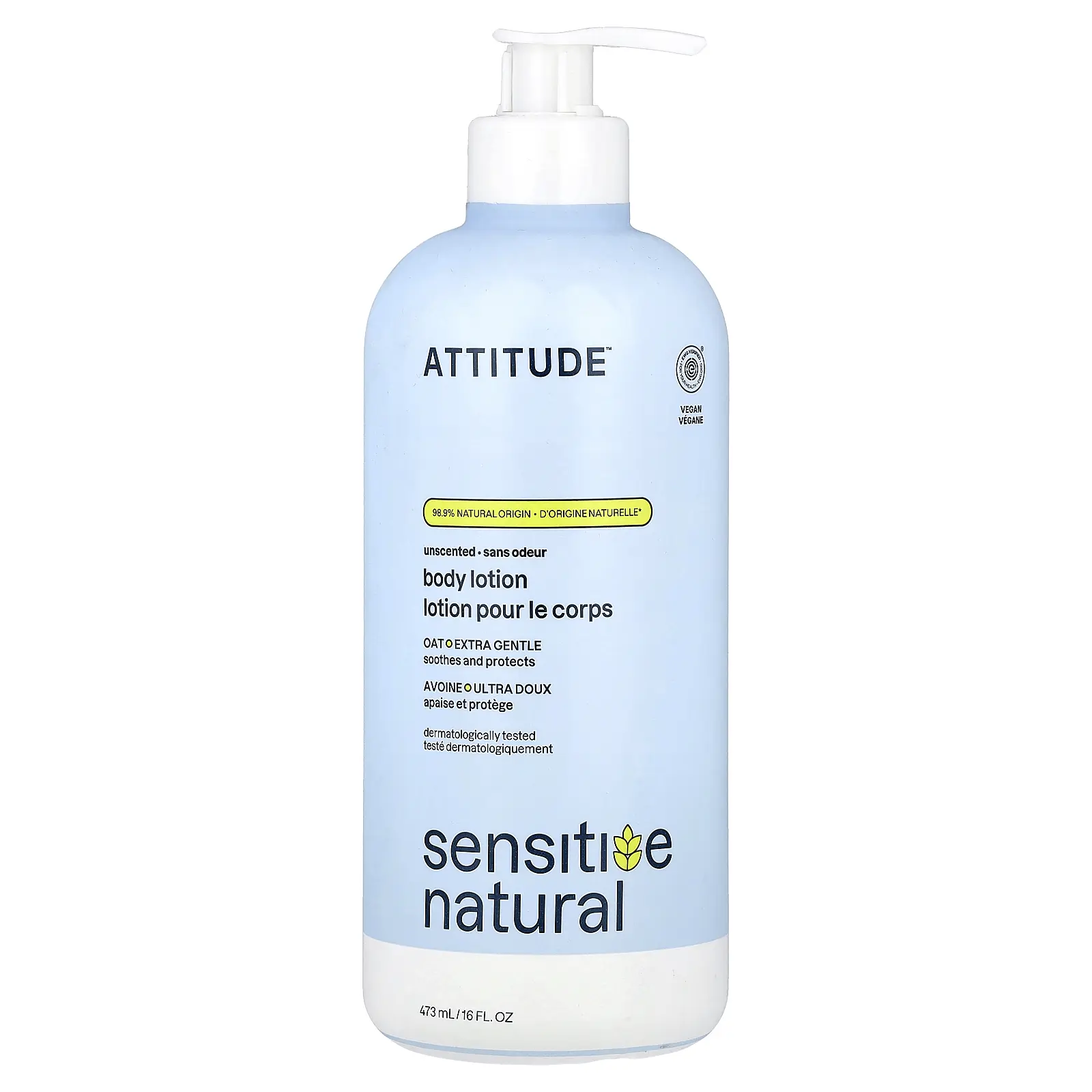 ATTITUDE Sensitive Natural, Body Lotion, Unscented, 16 fl oz (473 ml)