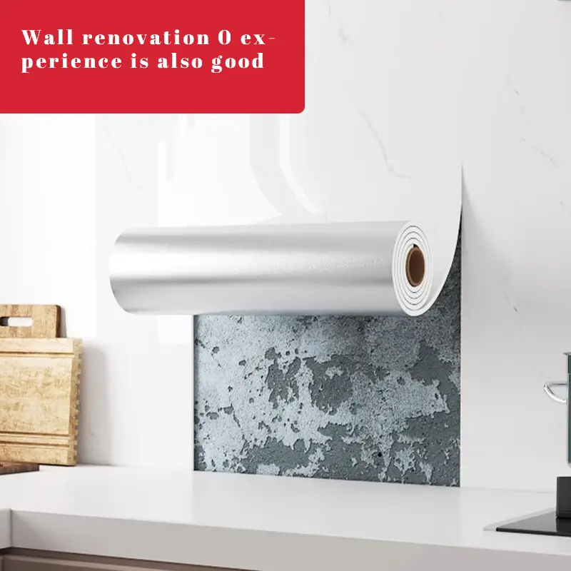 One roll of large 40cm x 300cm, self-adhesive marble pattern tile adhesive, Marble backsplash wallpaper, 2mm thick, peel and stick, white, gray marble floor tiles, removable adhesive, suitable for kitchen backing, bathroom, shower room floor renovation