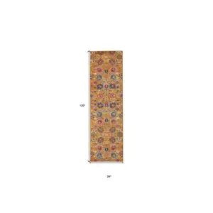 10' Gold Floral Power Loom Runner Rug