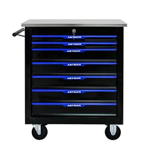 Hardware 7 DRAWERS MULTIFUNCTIONAL TOOL CART WITH WHEELS-BLACK+BLUE